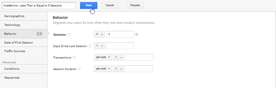 Google Analytics Segment for Prospective Students