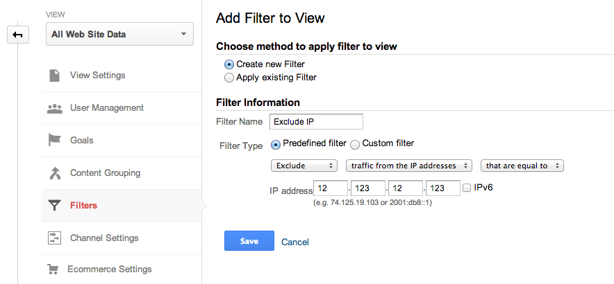 google analytics filter to exclude IP
