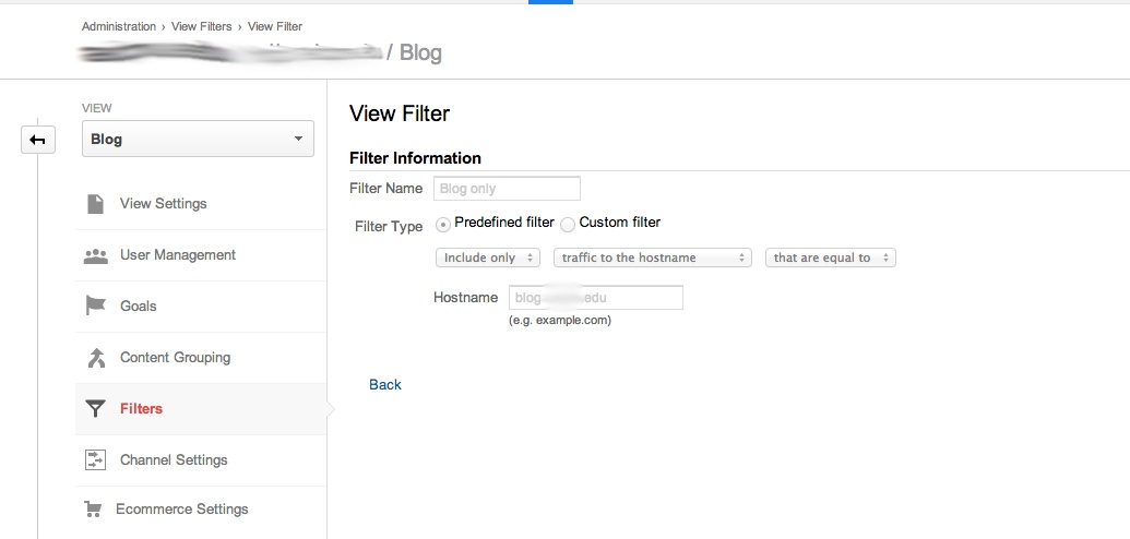 google analytics view to include blog domain