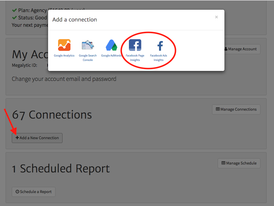 Megalytic - Adding a Facebook Connection