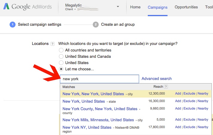 AdWords Add a Geo Targeting Location