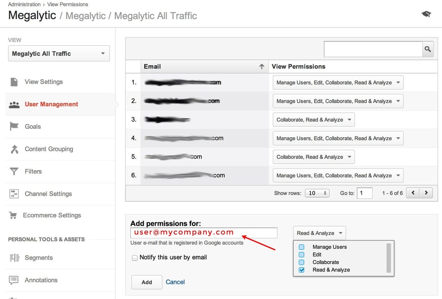 google analytics add user to account