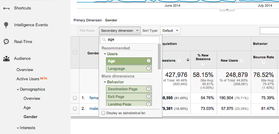 Google Analytics Age Dimension
