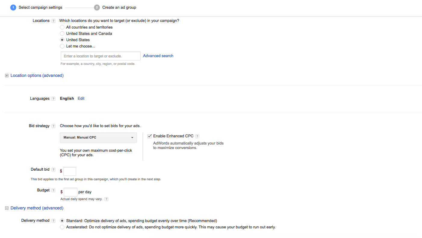 AdWords Campaign Settings