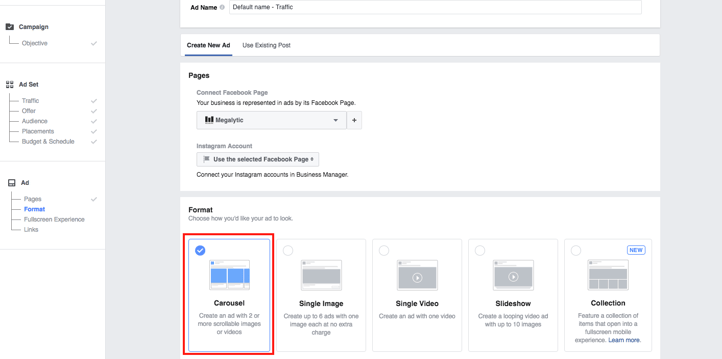 Choose the Format for Facebook Carousel Ads