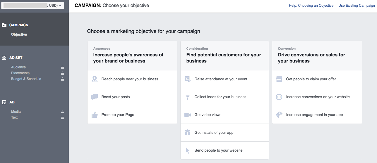 Facebook Ads Manager - Choose Objective