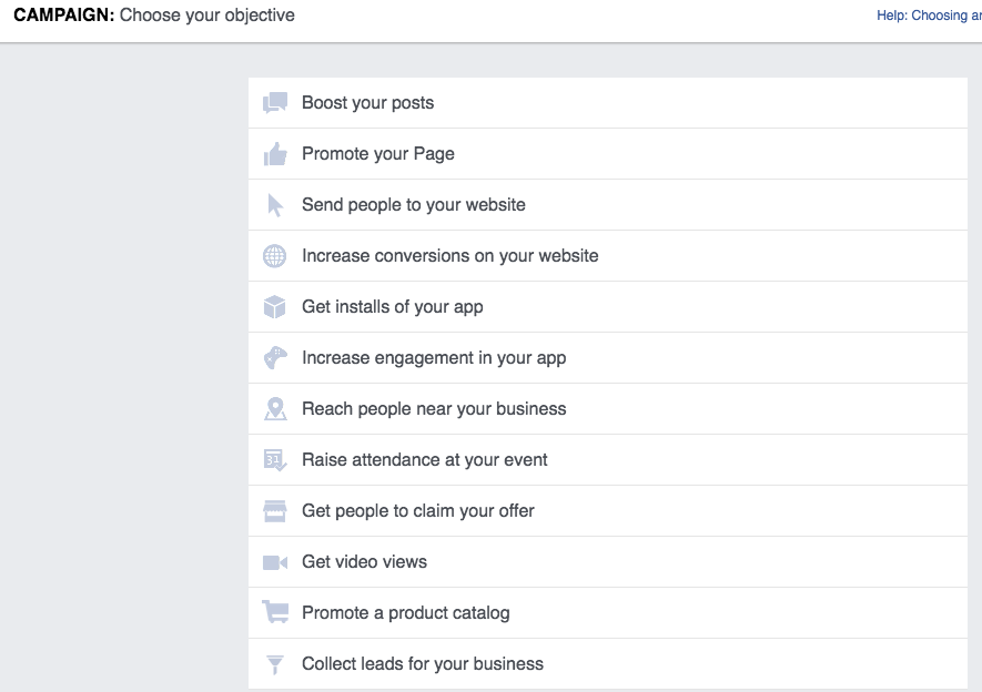 Facebook Ads - Choosing an Objective