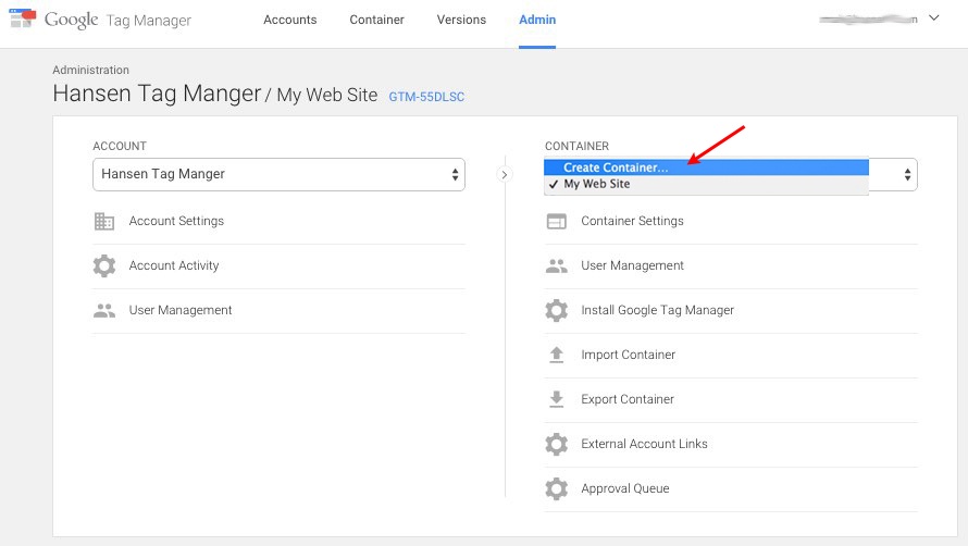 Create a Tag Manager Container