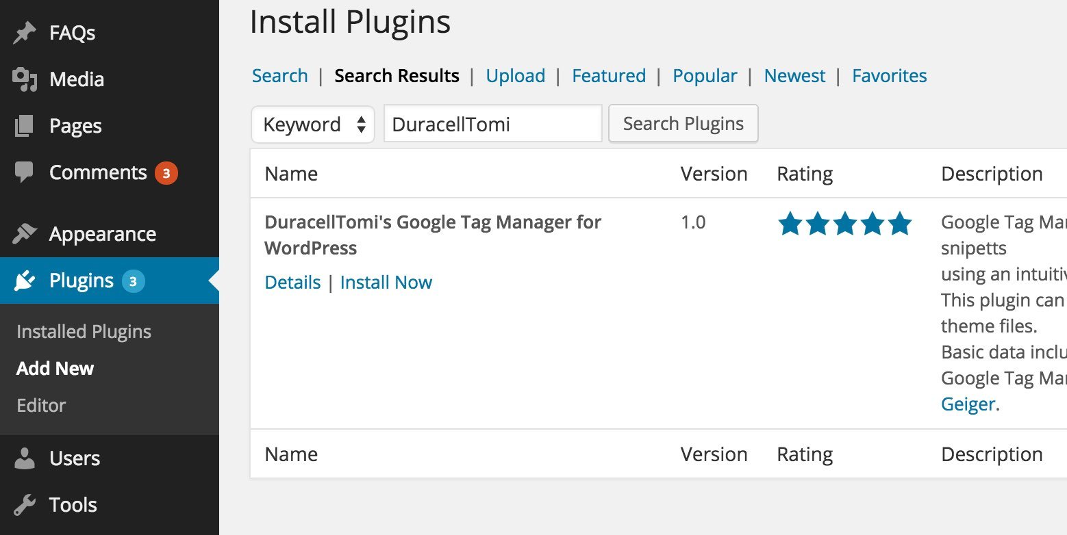 DuracellTomi GTM Plugin for WordPress