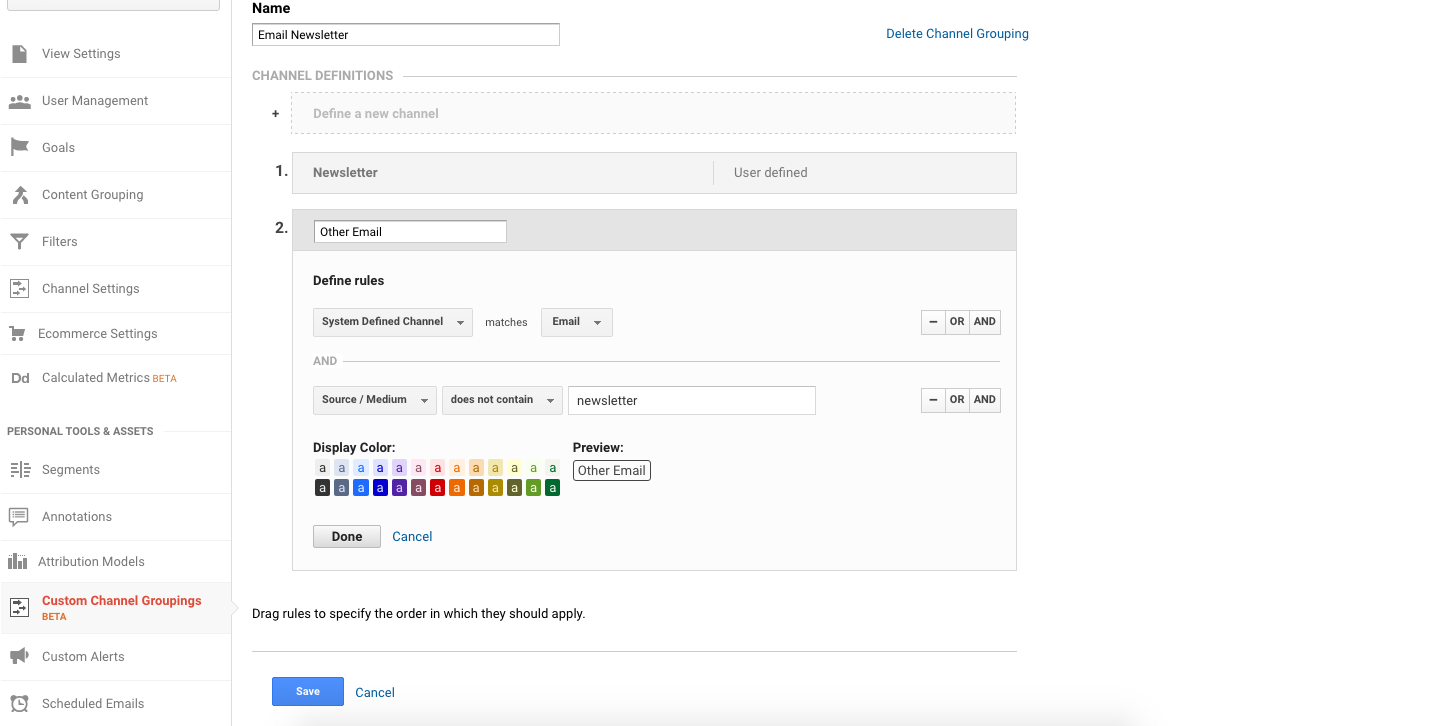 Custom Google Analytics Channel for Email