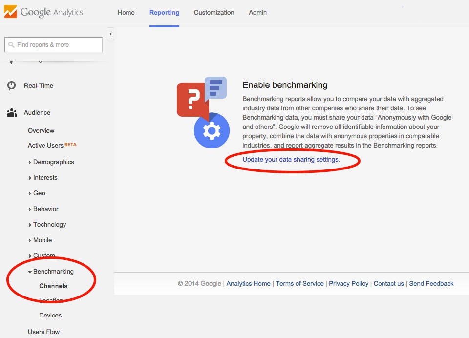 enabling benchmarking in Google Analytics