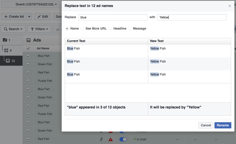 Facebook Power Editor Find Replace
