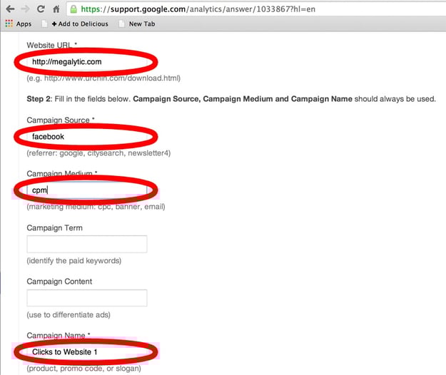 How to fill in the form for the Google URL builder