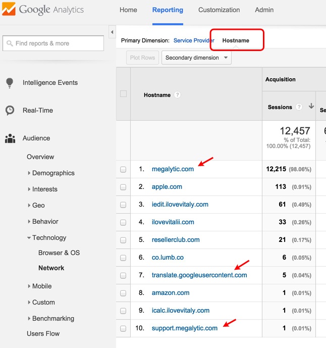 Google Analytics Report on Hostnames