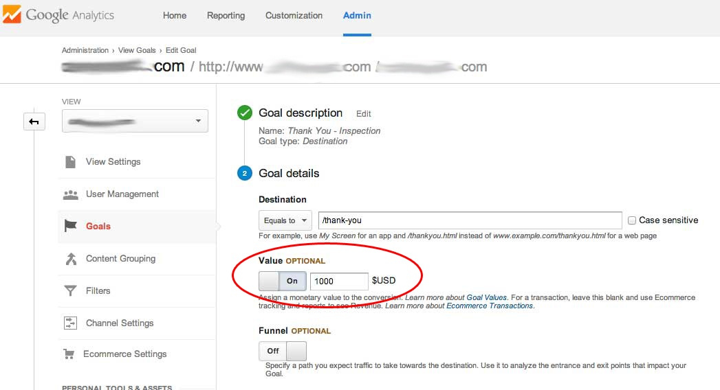 Google Analytics Goal Value