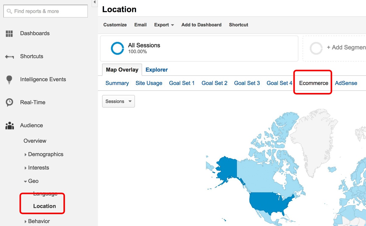 Google Analytics Ecommerce by Geography