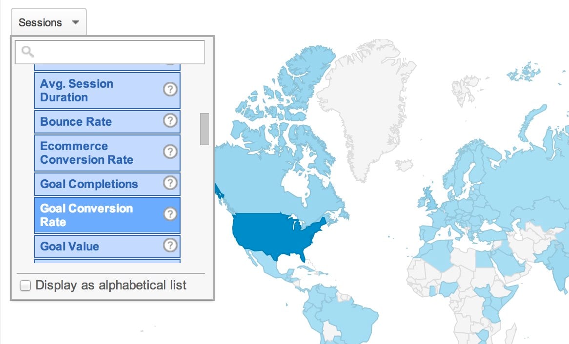 Select Metric for Map in Google Analytics