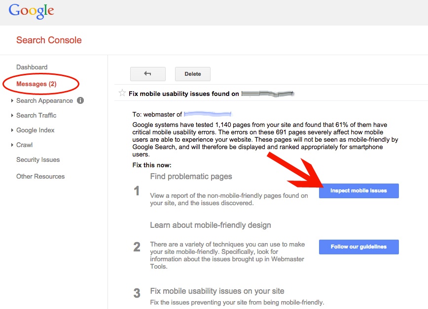 Search Console Warning Message about Mobile Issue