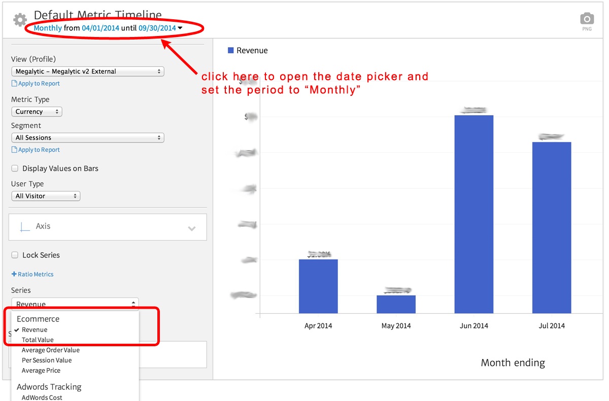 creating a monthly revenue chart with megalytic