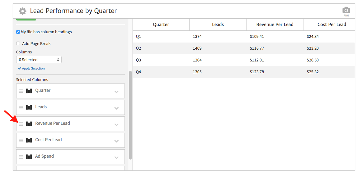 Re-Arrange Spreadsheet Columns in Megalytic