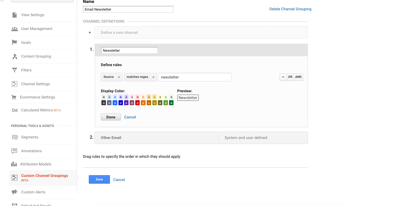 Newsletter Custom Channel in Google Analytics