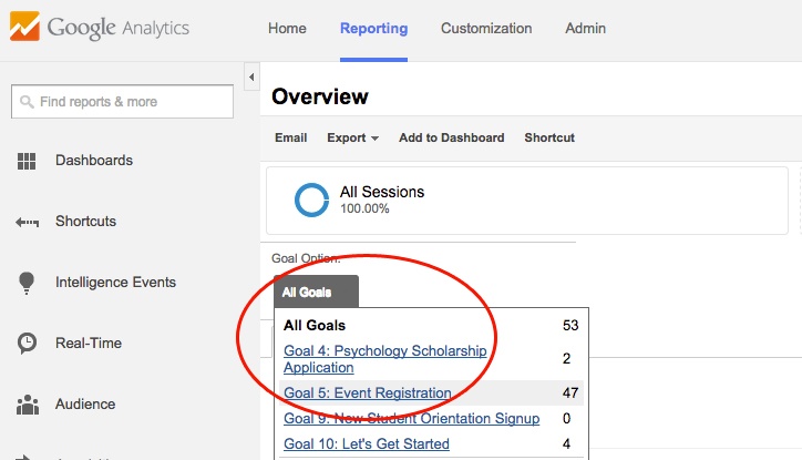 Google Analytics Selecting a Goal