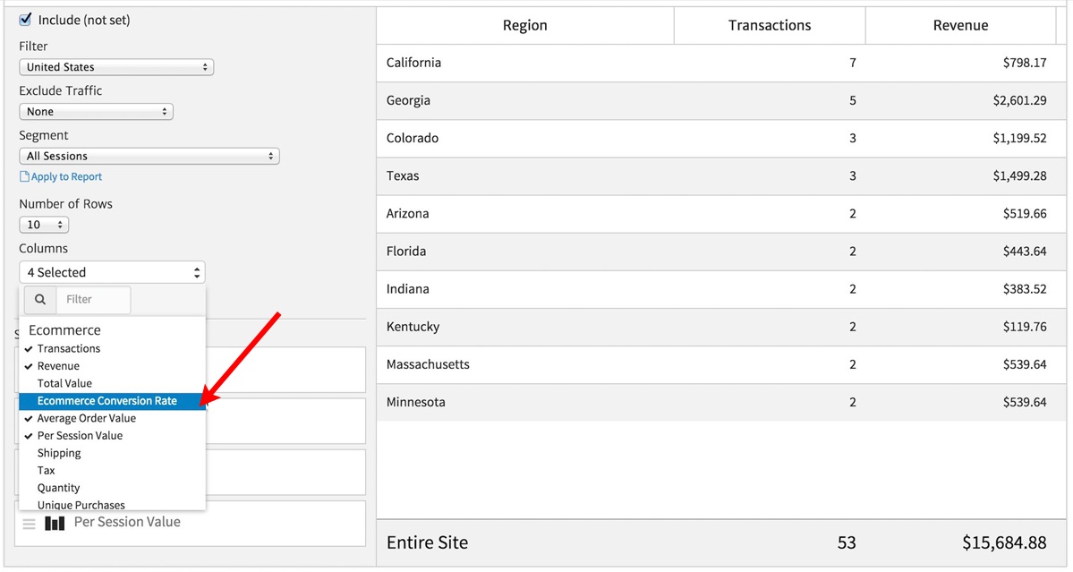Selecting Columns for Metric Table in Megalytic