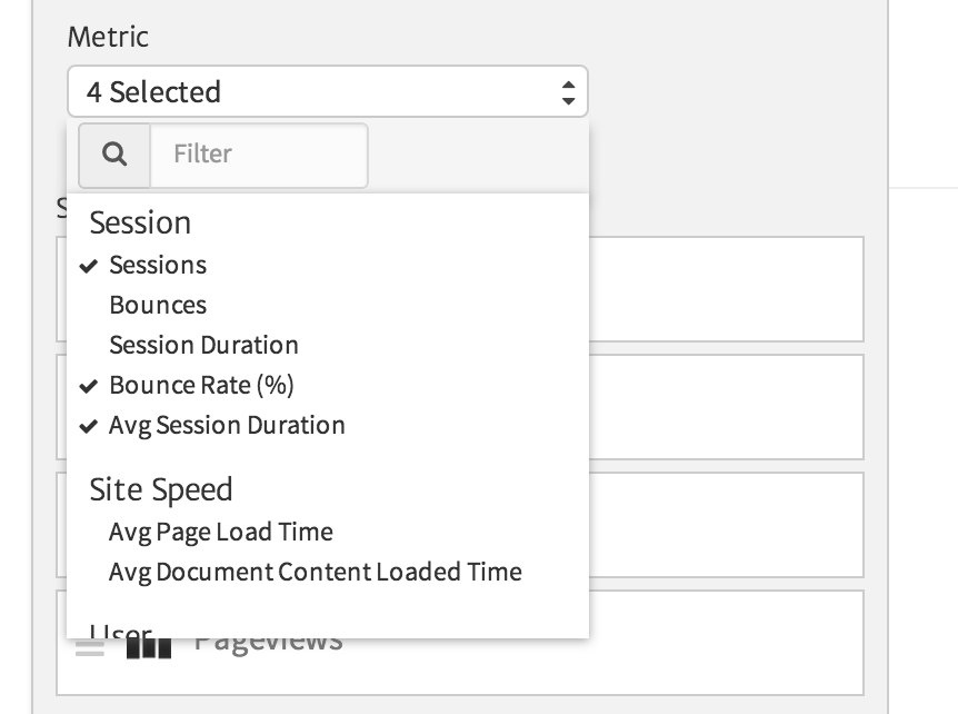 Selecting Metrics in the Megalytic Multi KPI Widget