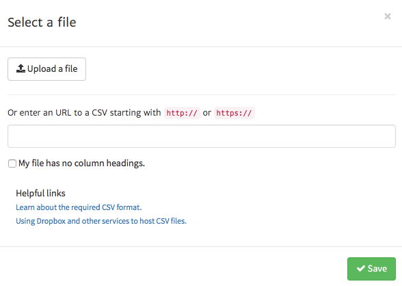 Uploading a file into the Megalytic CSV Widget