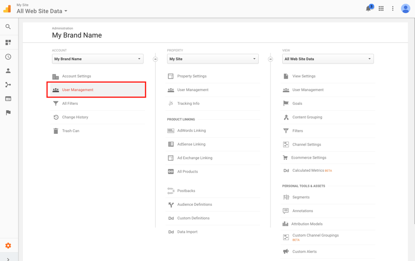 Google Analytics User Management
