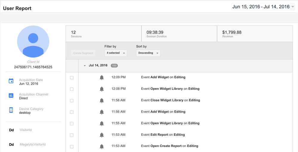 Google Analytics User Explorer Report Showing Revenue